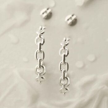 Sterling Silver Simple Chain Hoop Stud Earrings, 5 of 6