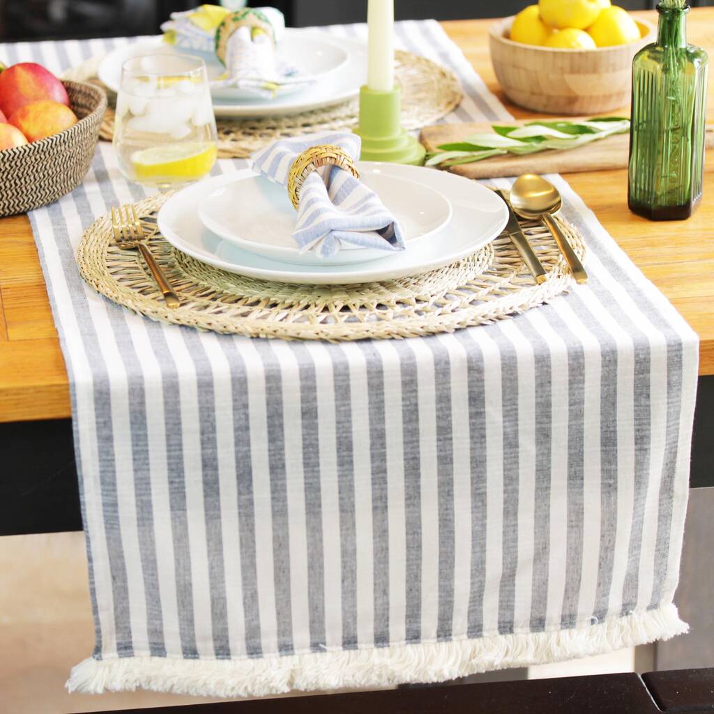 Striped Extra Long Linen Runner With Fringing, 1 of 4