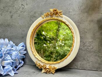16cm Small Round Gold Floral Decorative Wall Mirror Cream, 2 of 9