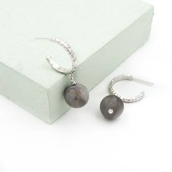 Textured Sterling Silver And Picasso Jasper Hoops, 4 of 6