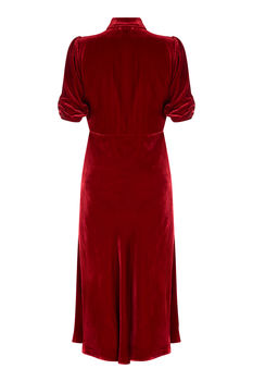 Deep Red Silk Velvet Midi Dress, 3 of 3