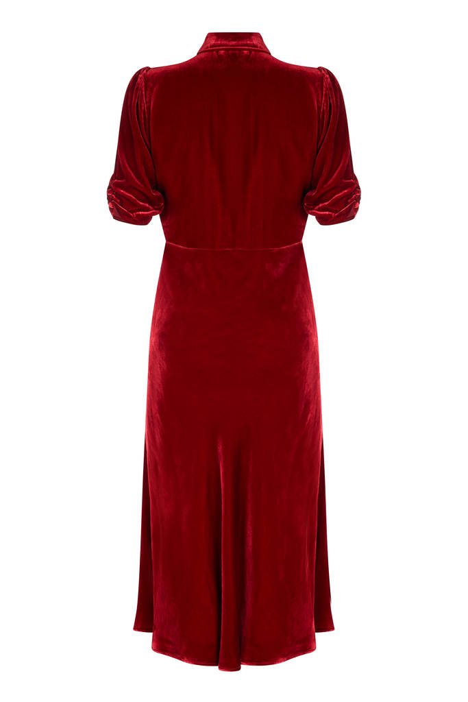 Deep Red Silk Velvet Midi Dress By Nancy Mac | notonthehighstreet.com