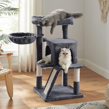 96cm Cat Tree Tower Light Grey With Side Slope, 6 of 12