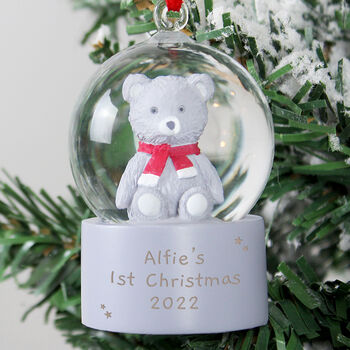 Personalised Teddy Bear Snow Globe Tree Decoration, 2 of 2