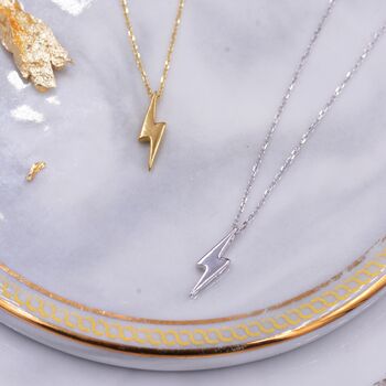 Sterling Silver Tiny Little Lightning Bolt Pendant Necklace, 3 of 12