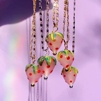 Murano Glass Strawberry Gold Plated Necklace, 3 of 9