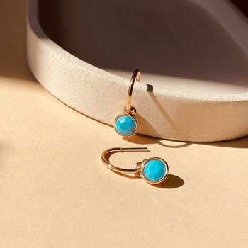 Faceted Turqoise Drop Hoop Earrings, 2 of 5