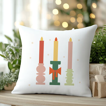 Festive Candle Trio Christmas Cushion, 4 of 5