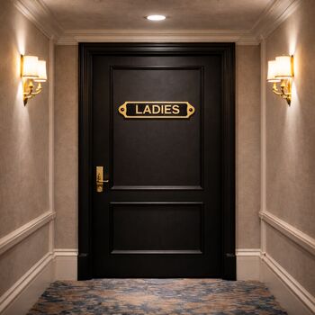 Classic Brass Ladies Toilet Door Plaque With Black Finish, 5 of 5