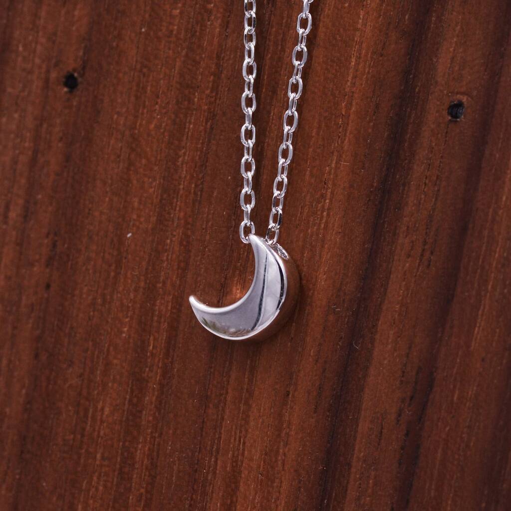 Sterling Silver Tiny Crescent Moon Pendant Necklace By Silver Rain Silver