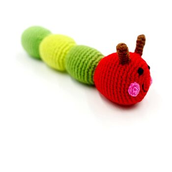 Handmade Caterpillar Rattle Green Fair Trade Toy, 3 of 4