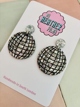 Disco Ball Glitter Statement Earrings / Sparkly Mirror Ball Gift / Festival Statement Jewellery / New Year's Eve Jewellery, 3 of 6