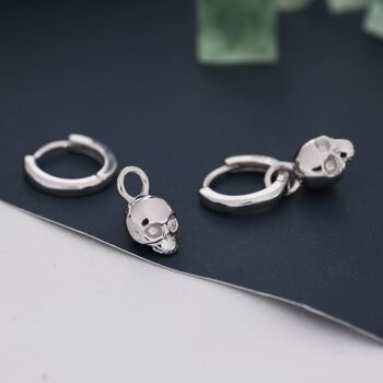 Death Skull Hoop Earrings In Sterling Silver, 2 of 10