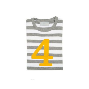 Grey Marl + White Striped Number/Age T Shirt Mustard, 5 of 6