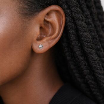 Sterling Silver Emerald Green Forget Me Not Flower Stud Earrings – 5mm, 2 of 8