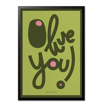 Retro Illustrated Olive You Print, Food Art Illustration, Nostalgic Colourful Foodie Stylised Home Décor, A5 A4 A3 A2 A1, 3 of 4