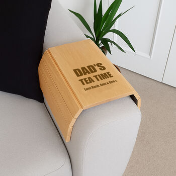 Personalised Wooden Flexible Sofa Tray Tea Time Birthday Father's Day, 2 of 3