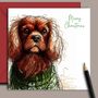 Ruby Cavalier King Charles Spaniel Christmas Card. Green Jumper, thumbnail 1 of 2