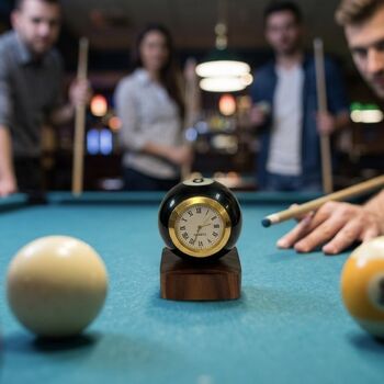 Pool Ball Clock With Personalised Wood Plinth, 6 of 12