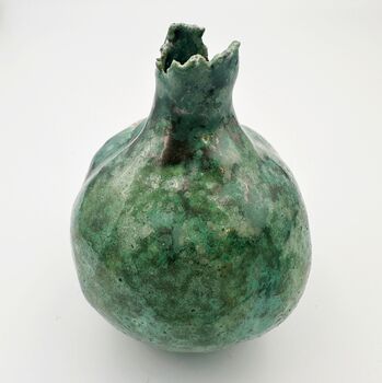 Handmade Ceramic Pomegranate Metallic Green, 3 of 8
