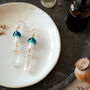 Gold Tone Turquoise Mushroom And Raw Quartz Earrings, thumbnail 2 of 4