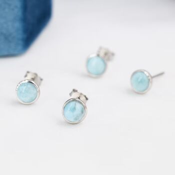 Genuine Larimar Stone Stud Earrings In Sterling Silver, 2 of 12