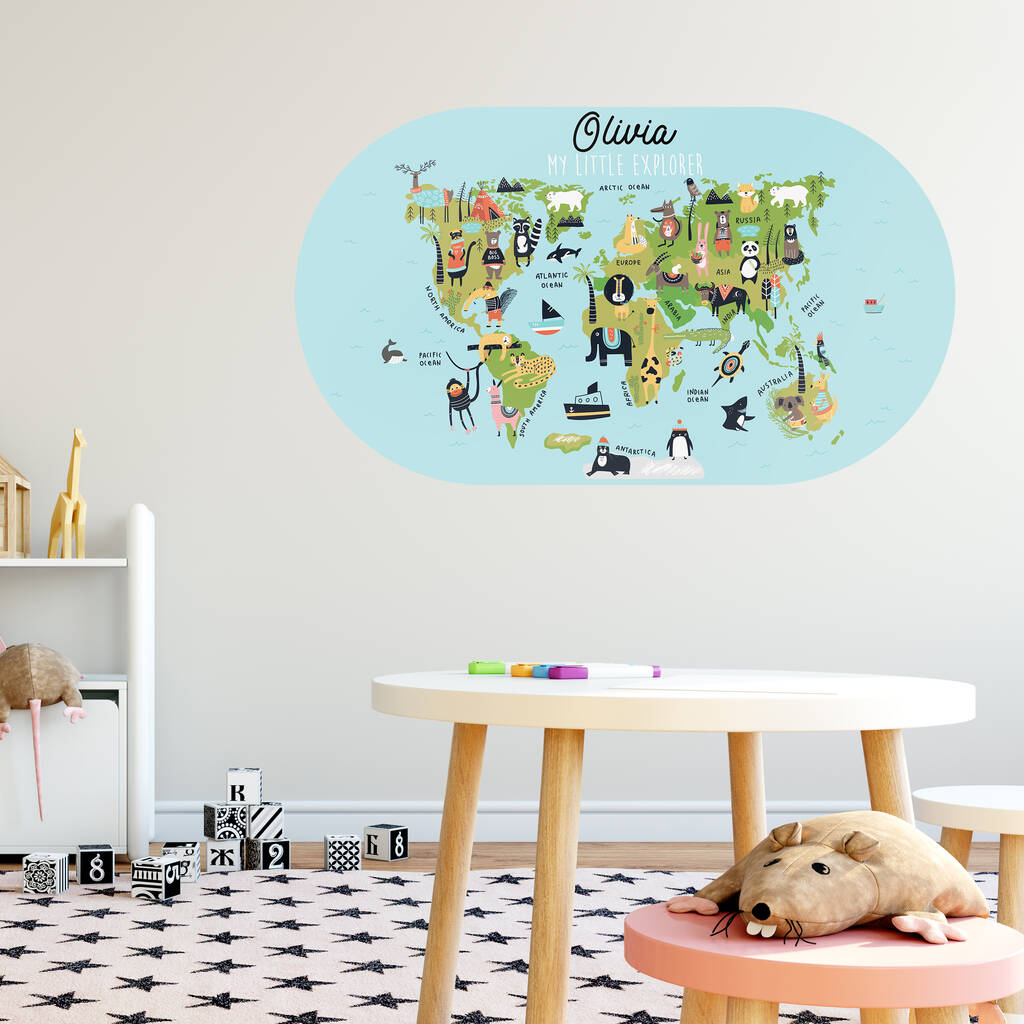 Personalised Animal World Map Wall Sticker For Kids By That's Nice That |  