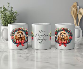 Personalised Cocker Spaniel Christmas Wreath Dog Mug B, 2 of 2