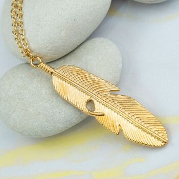 Large Feather Silver Gold Plated Leaf Charm Pendant, 10 of 10