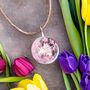 Rose Pink Leather Dandelion Pendant Necklace Gift, thumbnail 5 of 6