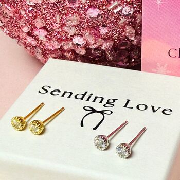 Diamond Cz Earrings Christmas Gift Set Gold And Silver, 5 of 10