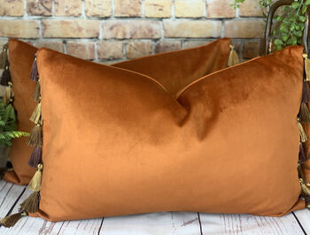 Velvet Copper Tassel Cushion, 9 of 10