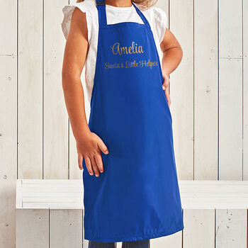 Personalised Santa's Helper Kids Blue Waterproof Apron, 5 of 11