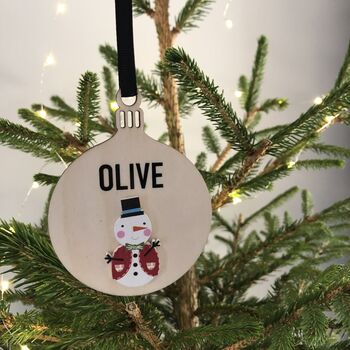 Personalised Wooden Snowman Bauble Tree Decoration, 2 of 2