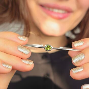 Minimalist Peridot August Birthstone Silver Bangle, 3 of 5
