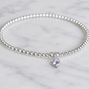 Sterling Silver June Heart Birthstone Bracelet, 3 of 10
