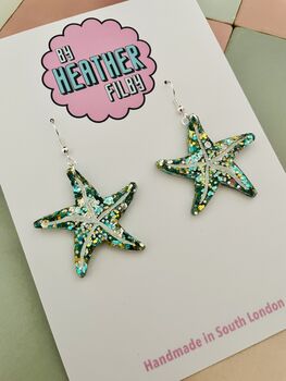 Shimmering Shore Large Starfish Glitter Resin Earrings, 2 of 8