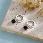 Sterling Silver Dangling Black Onyx Hoop Earrings, thumbnail 3 of 11