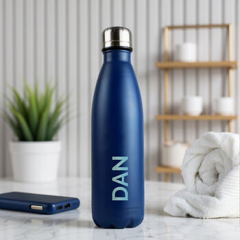 Personalised Bold Name Blue Metal Insulated Drinks Bottle, 2 of 6