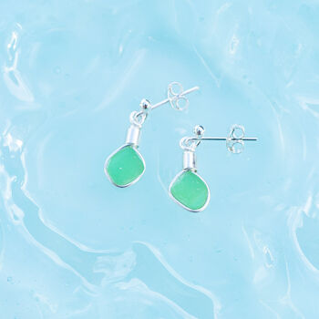 Cornish Sea Glass Stud Earrings Green, 3 of 5