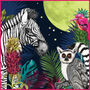 Under The Neon Moon Bright Tropical Flowers Zebras And Lemurs On Navy Luxury Velvet Cushion, thumbnail 3 of 3