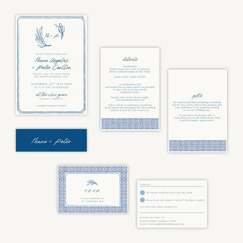 Blue Tile Mediterranean Wedding Invitation, 2 of 5