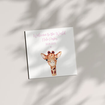 'Welcome To The World' Personalised Baby Girl Giraffe Card, 2 of 3