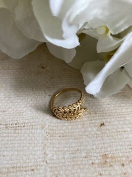 Adjustable 18 K Gold Plated Vine Leaf Ring, 7 of 9