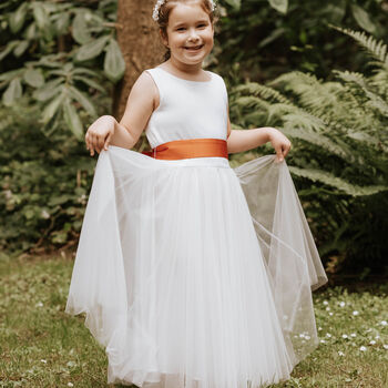 Sage Green Satin And Tulle Flower Girl Dress, 6 of 8