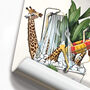 Giraffe In The Bath. Funny Animal Bathroom Poster, thumbnail 2 of 7