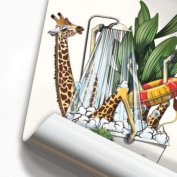 Giraffe In The Bath. Funny Animal Bathroom Poster, 2 of 7