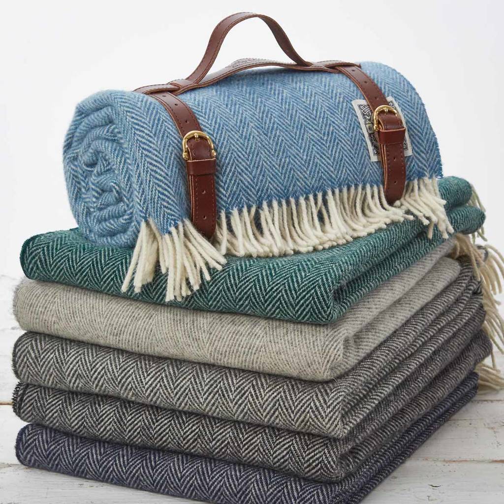 picnic blanket in leather strap collection by tolly mcrae