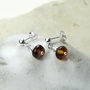 Sterling Silver Delicate Toffee Amber Drop Studs, thumbnail 3 of 4