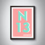 N13 Palmer's Green London Postcode Typography Print, thumbnail 9 of 10